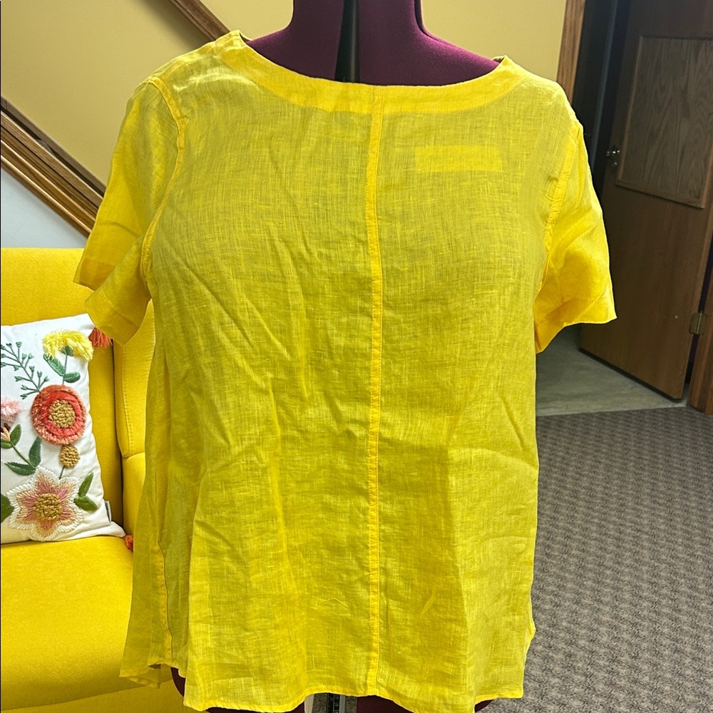 Magaschoni Yellow Linen Hi Lo Hem Lagenlook Top